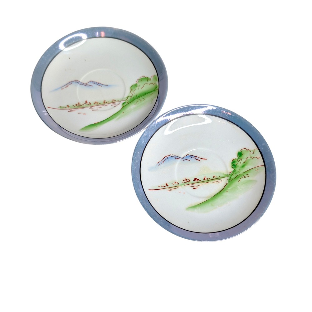 Vintage Chikaramachi Hand Painted Lusterware Saucers Set of 2 Made in Japan 5.5"
